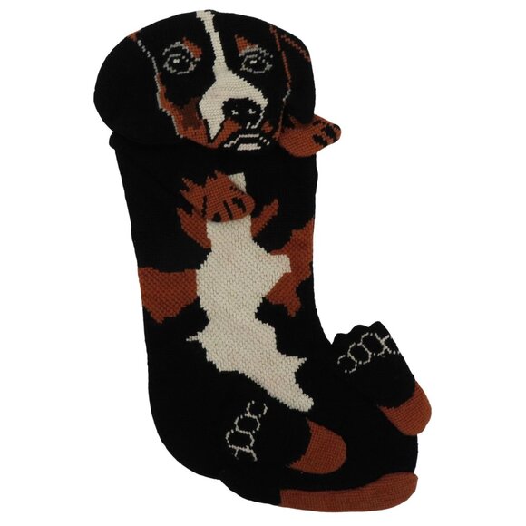 VTG Needlepoint Brown Black Beige Dachshund Weiner Dog Christmas Stocking Xmas